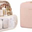 Magnetic Standing Cosmetic Bag, Large Capacity Travel Toiletry Organizer with 3D Storage, Portable Makeup Shower Bag for Women (Pink)