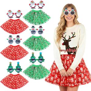 Mepase 6 Set Christmas Tutu Costume Tutu Tulle Skirts Sunglasses for Women Adults Christmas Winter Cosplay Party Favors