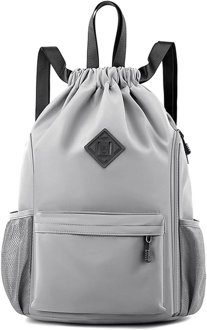 Valleycomfy Waterproof Drawstring Gym Backpack Bag for Men & Women,Sports Gym Bag with Side Pocket Grey
