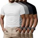 Ficerd 4 Pack Men's Mock Neck T Shirts, Short Sleeve Mock Turtleneck Undershirt Pullover Basic Causal Solid Tee Tops for Men, Size L