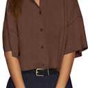 Cicy Bell Womens Half Sleeve Cardigan Sweaters Cropped Button Down Tops Oversized Lightweight Ribbed Knit Summer Outfits (Medium, Coffee)