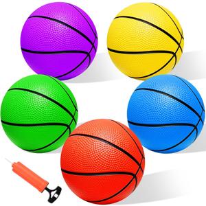 Iyoyo Mini Basketball Set - 5 Pack 6" Small Balls with Pump, Over The Door Mini Hoop Replacements, Toy for Toddlers, Kids, Teenagers, Pool, Indoors, Outdoors