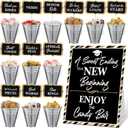 25 Pcs Graduation Candy Buffet Party Decoration Graduation Table Candy Bar Snack Labels Signs and 5'' Buckets with Handle for Class of 2026 High School College(Pure Style,Balck and Sliver)