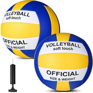 Lenwen 2 Pack Beach Volleyball Official Size 5 for Indoor Outdoor, Waterproof Soft Volleyball with Pump for Adult Beginner Beach Game Gym (Blue, Yellow, White)