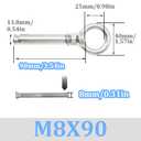 5Pcs Expansion Eye Bolt M8x90mm 304 Stainless Steel Expansion Screws Heavy Duty Ring Lifting Expansion Anchor Eyebolt Closed Hook Wall Concrete Eye Bolt Fasteners (M8*90MM)
