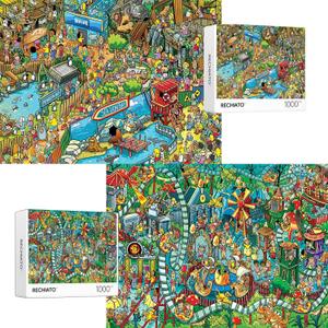 Jigsaw Puzzles for Adults, 2 Pack 1000 Pieces Ocean Park Dinosaur Park Puzzle, Cartoon Painting Challenging Puzzles for Family Activity Game Nights Gifts Fidget Stress Relief