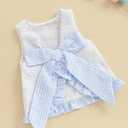 Toddler Girl Summer Outfit Letters Embroidery Cross Back Pinafore Top and Shorts Kids Striped Seersucker Clothes Set (Blue, 2-3T) (S)