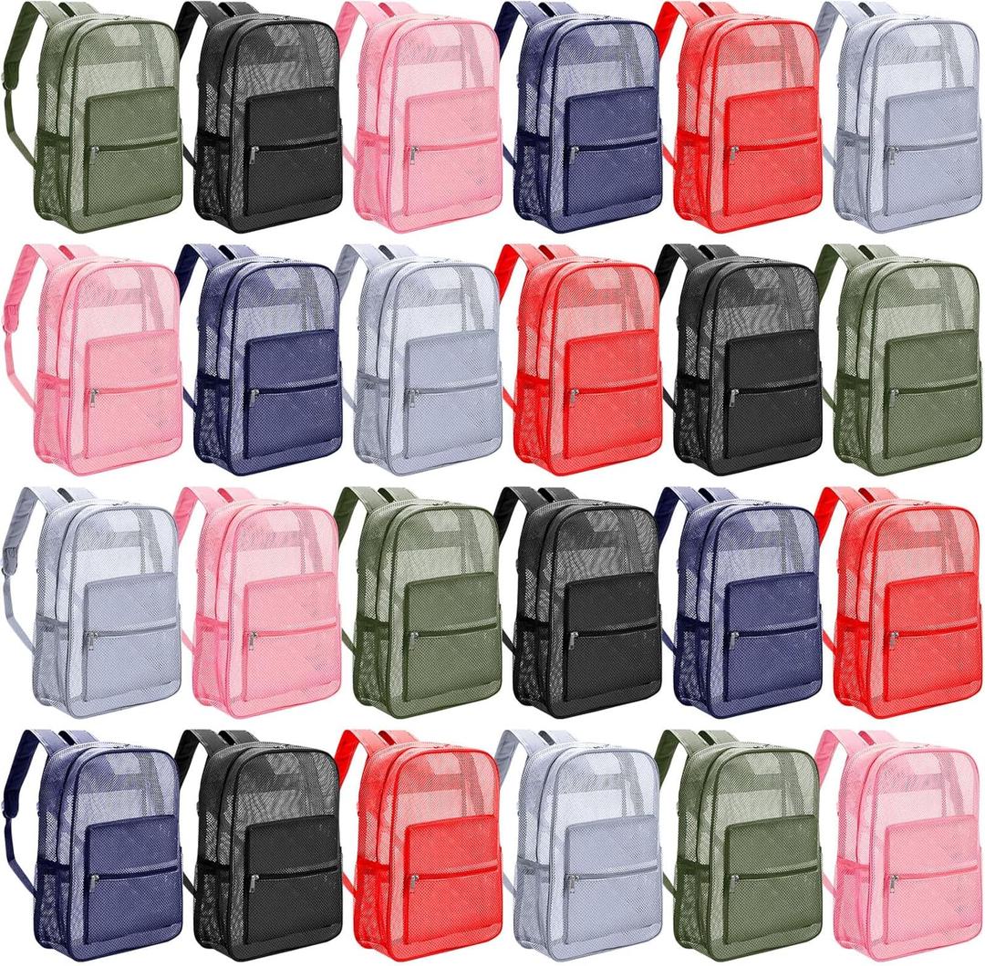Amylove 30 Pcs Mesh Backpack Bulk 17 Inch See Through Heavy Duty Mesh Bookbags for Sports Travel Donation Charities (Multicolor)