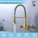 Wall Mount Kitchen Faucet, 8 Inch Center Wall Mount Kitchen Sink Faucet with Pull Down Sprayer, Commercial Brushed Gold