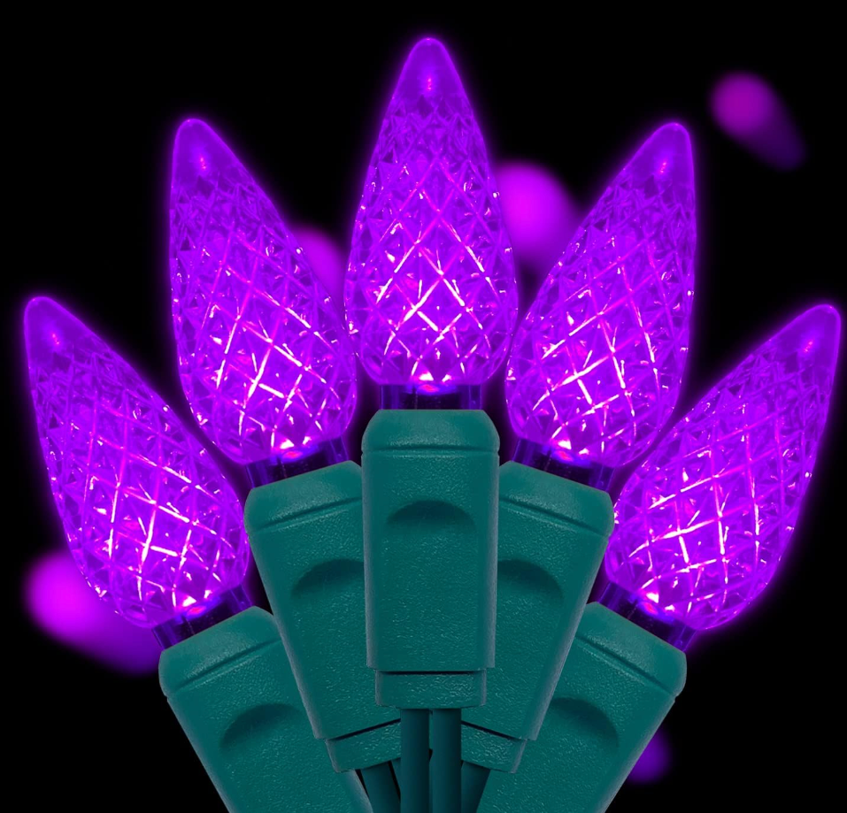 WATERGLIDE C6 Christmas Lights, 33ft 100 LED Faceted String Lights Green Wire Fairy Lights with Safe Adaptor, 8 Lighting Mode, Waterproof for Indoor Outdoor Patio Xmas Tree Party Decor