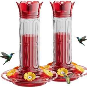 Birdream Hummingbird Feeders for Outdoors Hanging 20 Ounces 10 Feeding Ports, 2 Pack Plastic Humming Bird Feeder with Ant Moat Brush Leak Proof - Red
