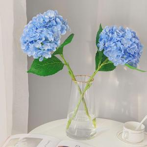 Real Touch Blue Hydrangea Artificial Flowers with Stems, Fake Silk Flowers for Outdoors, 2 Pcs Artificial Flowers for Home Decor Wedding Bouquets Centerpieces Vase