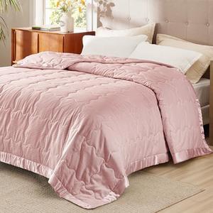 Bedsure Lightweight Blanket for Summer King Size - Down Alternative Blanket with Satin Trim for Bed, Light Summer Throw Pink, 108x90 Inches