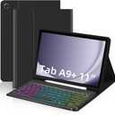 Case with Keyboard for Samsung Galaxy Tab A9 Plus 11 inch (SM-X210/X215/X216/X218),7 Color Rainbow Backlight Detachable USB-C Keyboard Magnetic Case with Pen Slot for Tablet A9+ 5G Black