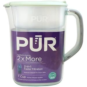 PUR 7-Cup Water Pitcher, 1 Genuine Filter, Cleaner, Great-tasting Water, Dishwasher Safe, Powerful, Faster Filtration, LockFit Cap Design - Lime