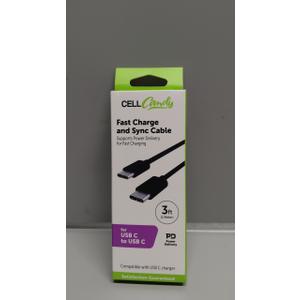 Fast Charge And Sync Cable For USB C TO USB C, 3 Ft, Black