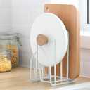 LINFIDITE Cutting Board Rack Chopping Board Organizer Stand Holder Kitchen Countertop Pots Pan Lids Rack Organizer Flat Steel 4.92Lx5.71Wx8.46H in. White