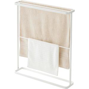 Yamazaki Home Bath Towel Hanger - Bathroom Organizer Storage Holder Dry Rack Steel One Size White