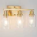 FILIMITIY 3-Lights Gold Bathroom Light Fixture, Brushed Brass Vanity Light with Clear Glass Shade, Modern Bath Wall Lights for Living Room, Hallway, Bedroom