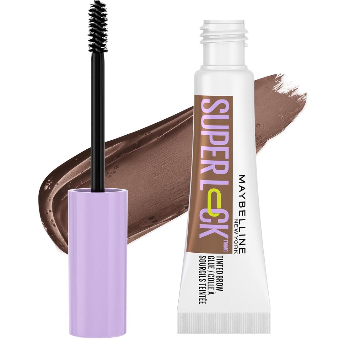 Maybelline Super Lock Brow Glue Eyebrow Gel, Lightweight and Waterproof Tinted Brow Gel For Up To 24HR Hold, Medium Brown, 1 Count (0.23 Fl Oz (Pack of 1))