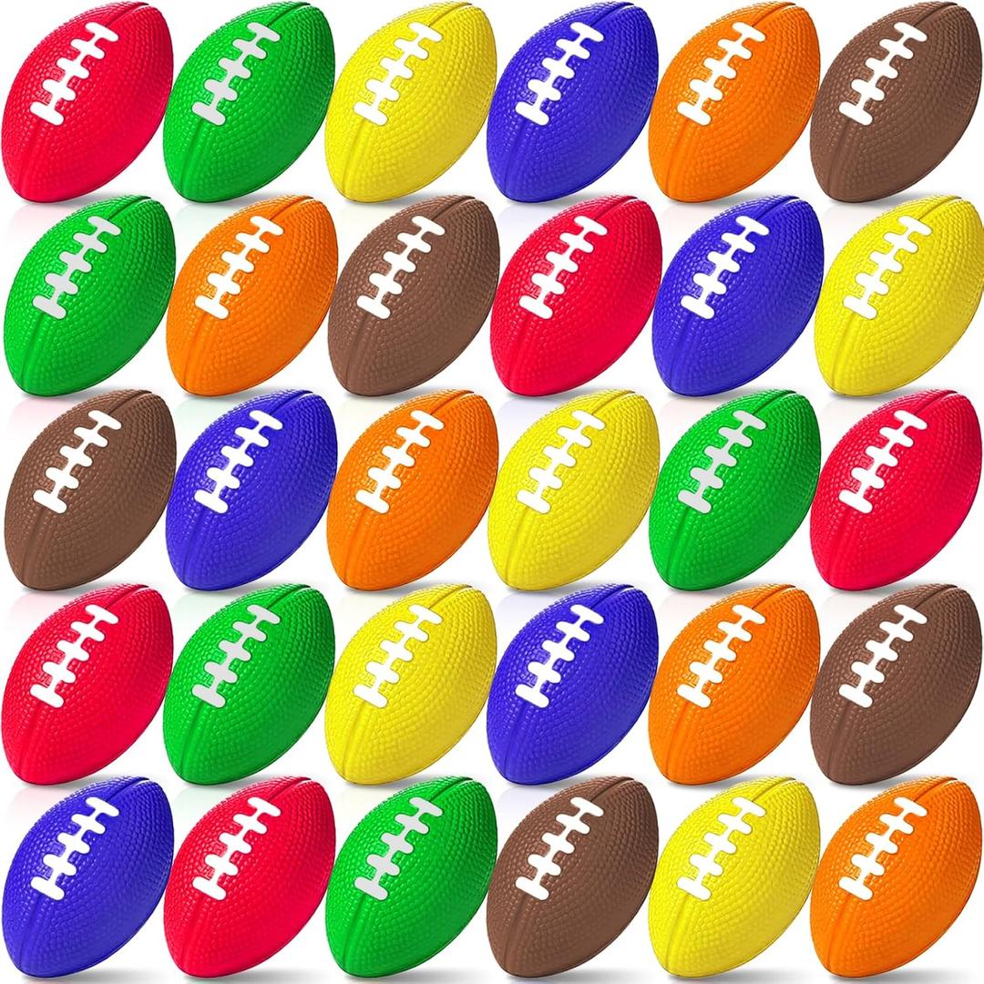 96 Pcs Mini Football Sports Stress Ball Bulk Colorful Foam Sports Ball Kids Adults Football Sports Party Favor Ball Small Relaxable Balls for School Carnival Reward Party Bag Gift Fillers