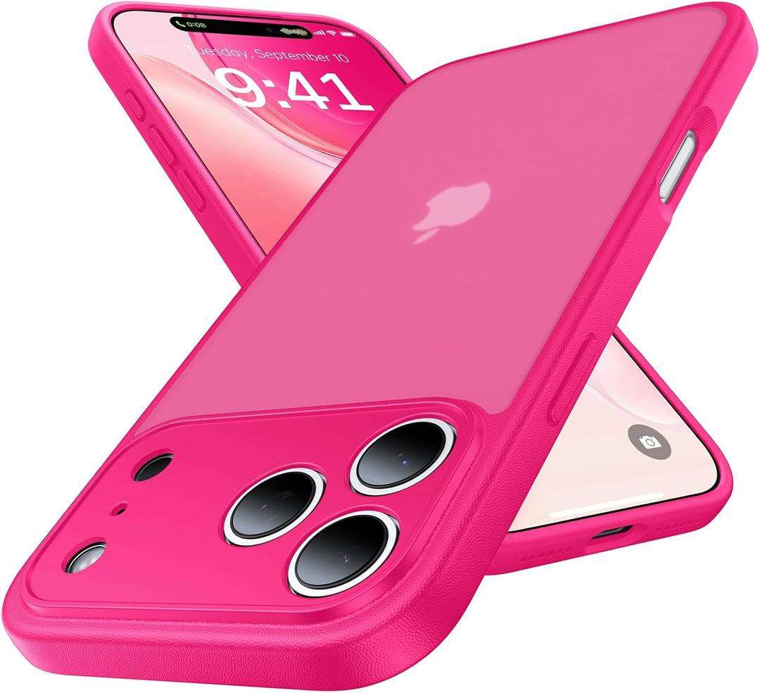 for iPhone 17 Pro Case, [Ribbed Non-Slip Sides] [Military-Grade Drop Protection] [Full Camera Protection] Anti-Yellow Soft-Touch Shockproof Slim Phone Case for iPhone 17 Pro, Hotpink