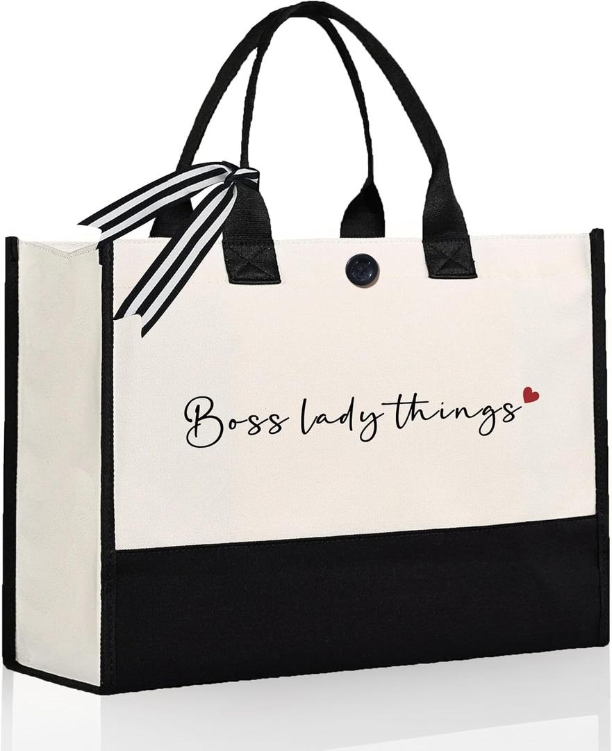 Afterprints Boss Gifts for Women, Best Boss Lady Canvas Tote Bag, Gifts for Bosses on Christmas, Birthday, Bosses Female Leaving, Travel Beach Bag