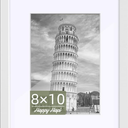 HappyHapi 8x10 Picture Frame, White Photo Frame for 5x7 with Mat or 8x10 Without Mat, Tabletop or Wall Mount Display Picture Frames for Prints, Photos, and Paintings, 1 Pack