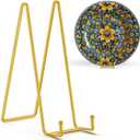 TR-LIFE 14 Inch Gold Metal Plate Stand (2 Pack) - Heavy Duty Display Easel for Large Plates, Frames, Platters and Art