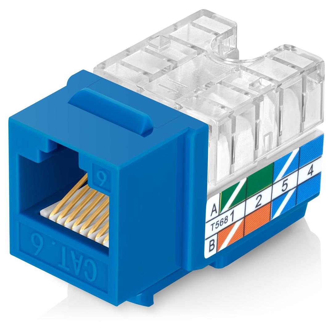 Everest 90 Angled RJ45 Cat6 Keystone Jacks 50-Pack in Blue - Slim Profile Female RJ45 Connectors - Cat 6 Keystone Jack - Compatible with 90 Angled Speed Termination Tool - easyJACK (B094WB91H3)