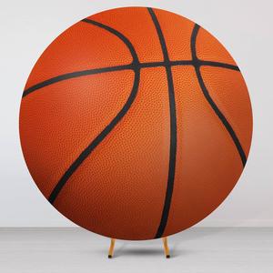 VitalCozy 7.2.ft Round Spandex Backdrop Cover Sports Theme Arch Backdrop for Party Photography Birthday Decoration, No Stand or Balloons Included(Orange and Black)