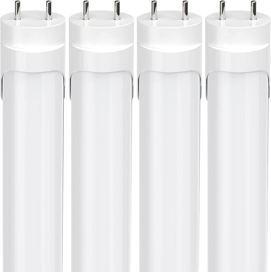 JESLED Dimmable T8 LED Type B Light Bulbs 4 Foot, 3120+Lumens, 5000K Daylight White, 24W (65W Equivalent), 4FT Fluorescent Tube Replacement, Ballast Bypass, Dual Ended Power, Frosted, 4-Pack