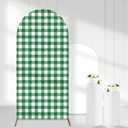 Green White Checkered Arch Backdrop Covers, 6 Ft Stretchy Arch Backdrop Stand Covers, Photography Background Green White Plaid Arch Stand Covers for Wedding Birthday Baby Shower Party Decor (1)