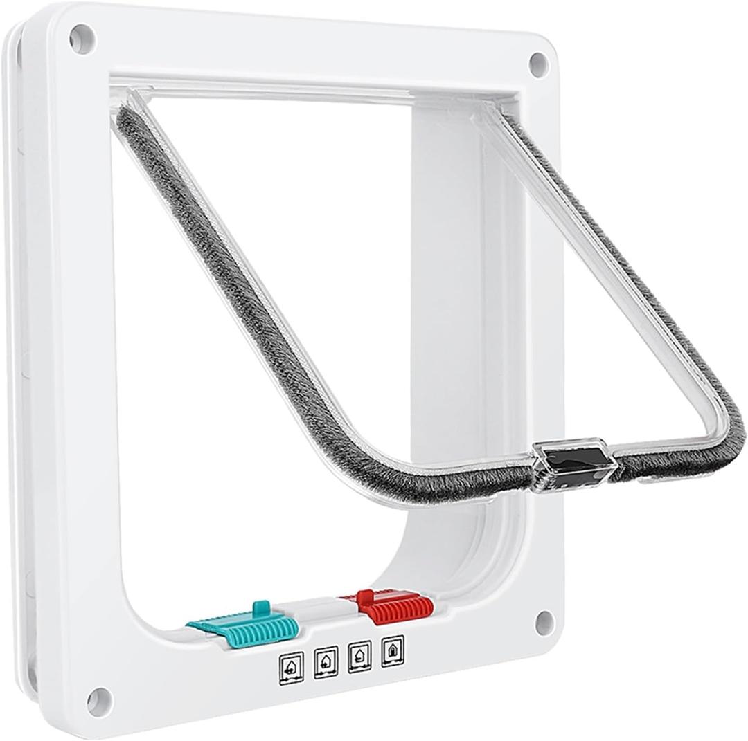 Thin Cat Door for Windows, Pet Doors and Sliding Door, Safety Pet Door with 4 Way Lock, Weatherproof Cat Flap for Thin Door and Wall (Medium, 7.7 x 7.5 x 0.78in)