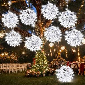 Likiyol Christmas Light Balls Outdoor 8 Pack 8" Sphere Christmas Lights with Plug, Hanging Tree Garden Globe Lights Waterproof String Lights for Yard, Patio, Porch, Party, Holiday DecorCool White