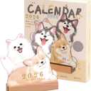 2026 Desk Calendar with Dog & Kitten Themes | Stand-up Wooden Base | Monthly Planner for Office, School, Home | Pet Lovers Gift (Multicolored Dog)