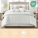 7 Piece Comforter Set, Taupe White, King Size, Boho Style Geometric Microfiber Embroidery, Bed in a Bag with Bedskirt, Pillow Shams and Decor Pillows