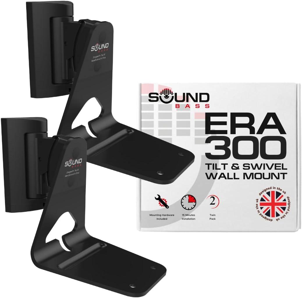 ERA300 Wall Mount Bracket, Tilt and Swivel, Black, Twin (2pcs), Compatible with Sonos ERA 300, Effortless Installation, Includes Mounting Kit, Double, Pair