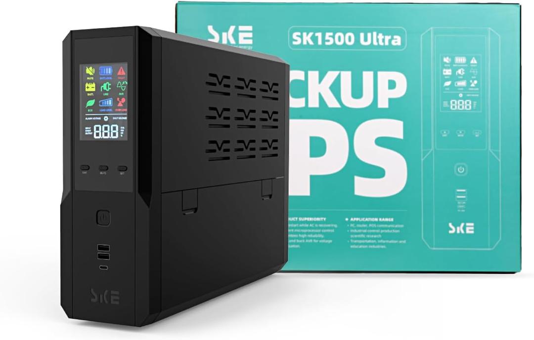 SKE 1500VA/900W Small UPS Battery Backup & Surge Protector for Computer UPS Uninterruptible Power Supply Phoenix VL1500