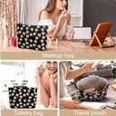 Cosmetic bag Makeup bag Preppy Cute Corduroy Toiletry bag for women travel essentials (Flower black)