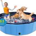 Foldable Dog Pool, 63" x 12" Kiddie Pool with Hard Plastic, Non-Slip Dog Bath Tub for Outdoor Backyard, Collapsible Dog Swimming Pool for Kids Dogs Pets (Blue)