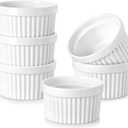MALACASA Ramekins 10 oz Oven Safe, Porcelain Creme Brulee Ramekins Pudding Custard Cups Large Ceramic Souffle Dishes Ramakan Ramiken Ramicans Baking Bowls Set of 6, White, Series RAMEKIN-DISH