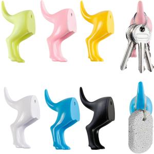 6 Pack Dog Tail Wall Hooks Plastic Wall Mounted Coat Hooks for Coat, Hat, Towel, Bag, Key, Plastic Bathroom Rustic Decor Entryway Hallway Kitchen Bathroom