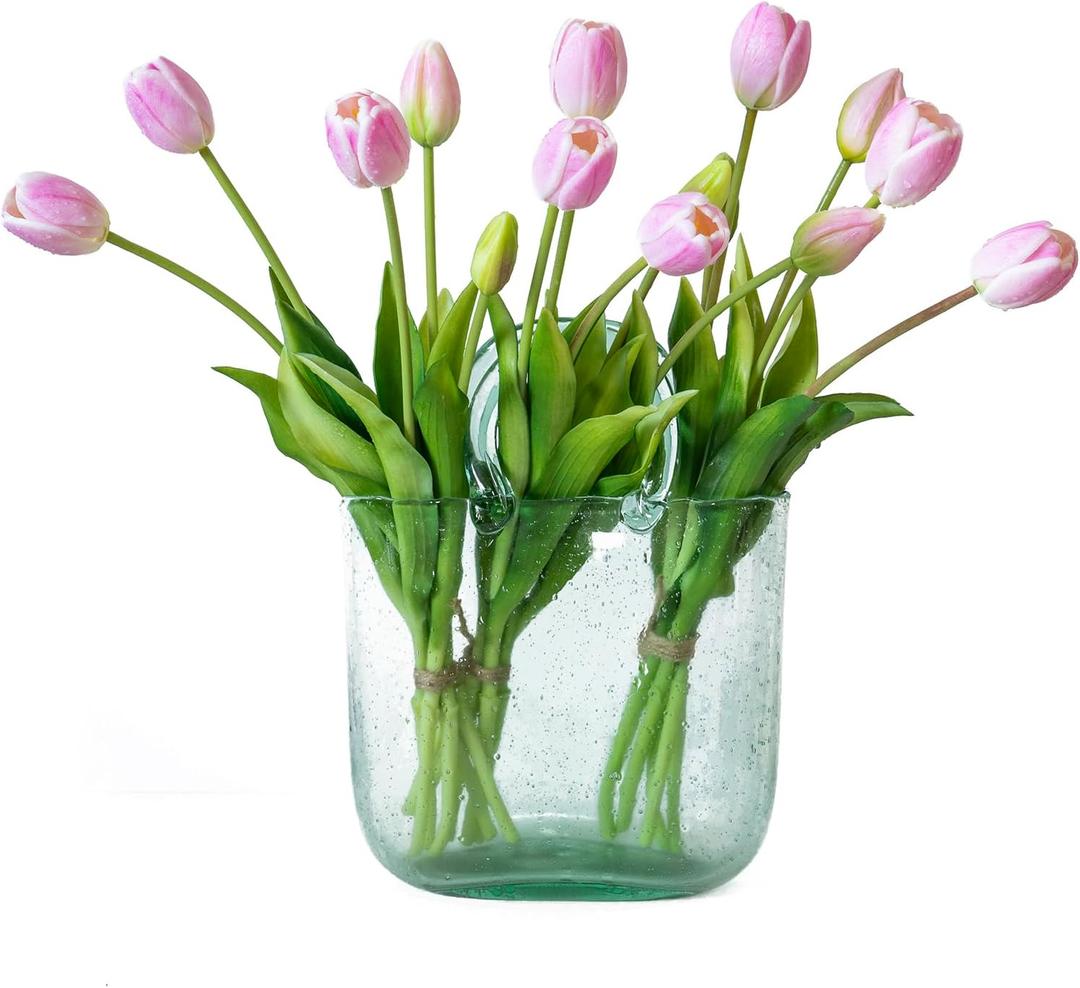 DUYONE 15pcs Artificial Tulips Flowers, Latex Bouquet, Fake Tulips for Office Wedding Party Home Kitchen Garden Decoration-B Baby Pink