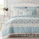 Madison Park Dawn 100% Cotton Shabby Chic Comforter Set-Modern Cottage Design All Season Down Alternative Bedding, Matching Shams, Bedskirt, Decorative Pillows, Queen(90"x90"), Aqua 9 Piece ,