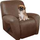 Recliner Chair Covers Leather Like, 4 Pieces Lazy Boy Recliner Cover, Furniture Protector - Washable Soft Sofa Slipcover for Pets Kids (Brown) (1 Seater)