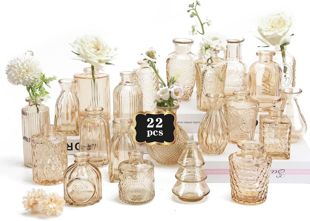 RUCKACE Bud Vases in Bulk 22 Gold Glass Small Vases Flower Vase for Centerpiece Table Wedding Decorations Home Decor Party
