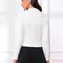 Allegra K Vintage Tweed Jackets for Women's Stand Collar Business Open Front Cropped Blazer Jacket (White, M)