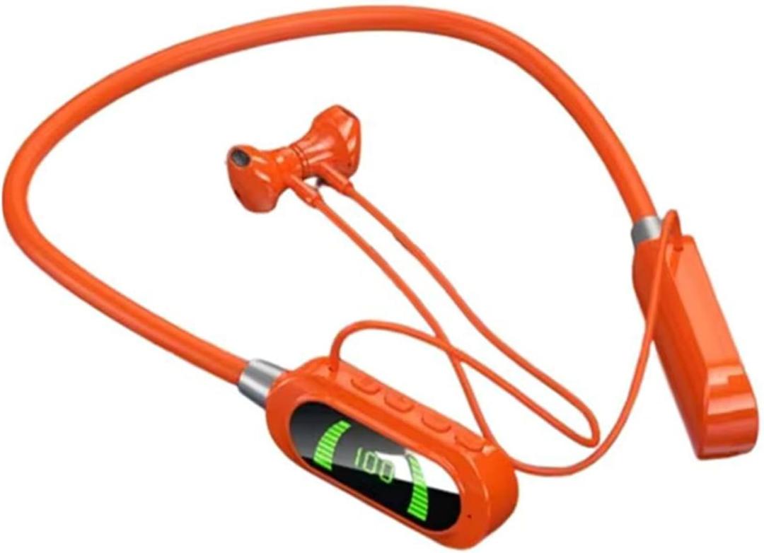 Wireless Neckband Earphones with LED BT5.4 20H Play time Water Resistant Noise Cancelling for Sports and Gaming (Orange)
