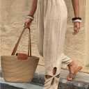 SOLY HUX Women's Boho Hollow Out Elastic High Waist Baggy Wide Leg Pants Casual Palazzo Trousers (L)